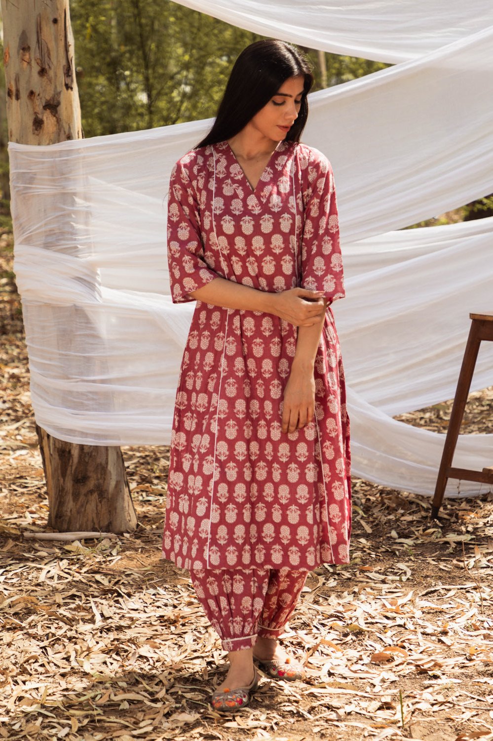 Maira Block Print A Line Kurta with Harem Pant
