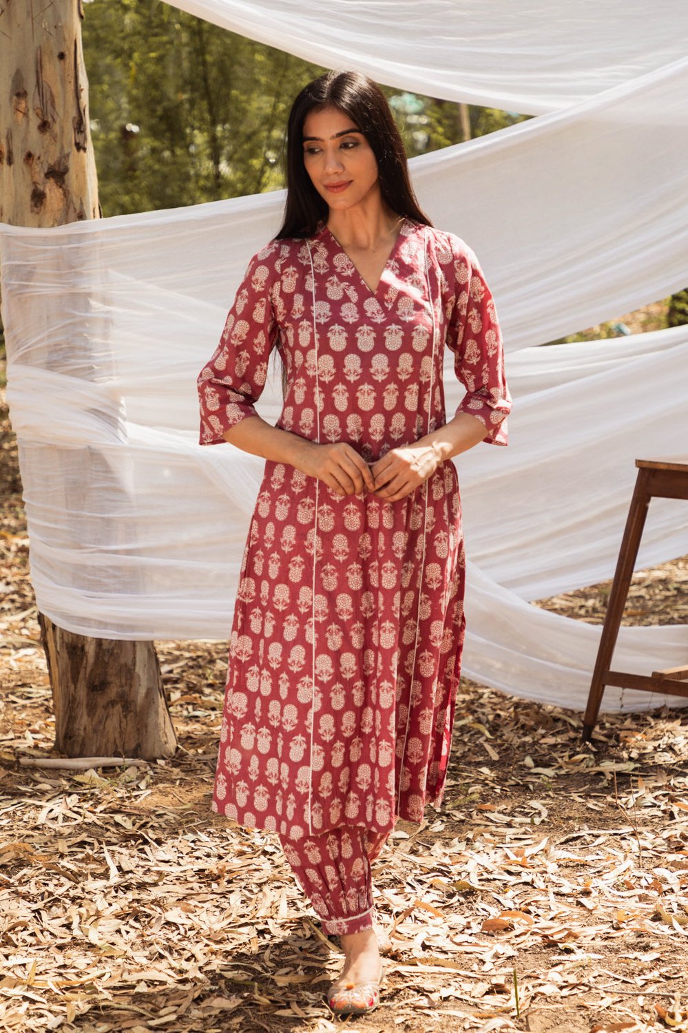 Maira Block Print A Line Kurta with Harem Pant