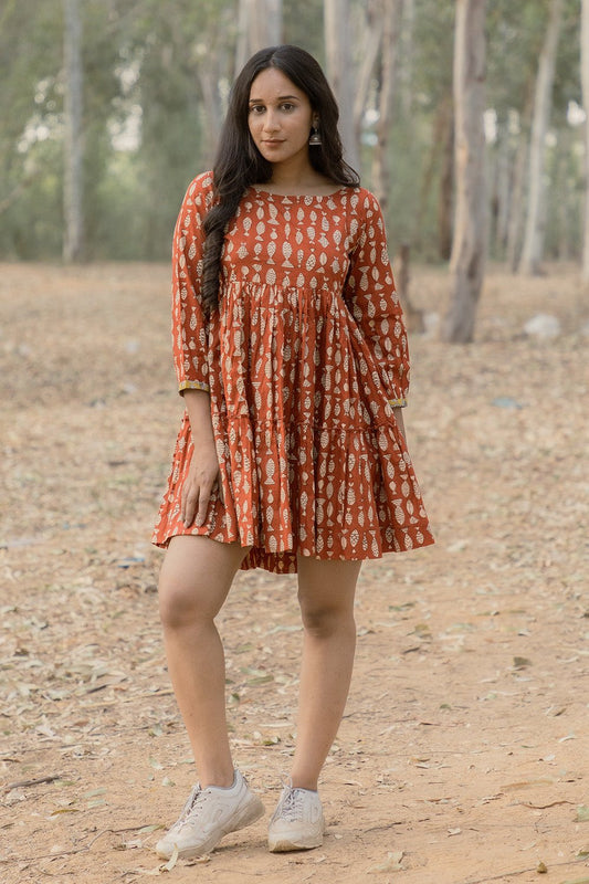 Sonia Red Printed Dress Back Open