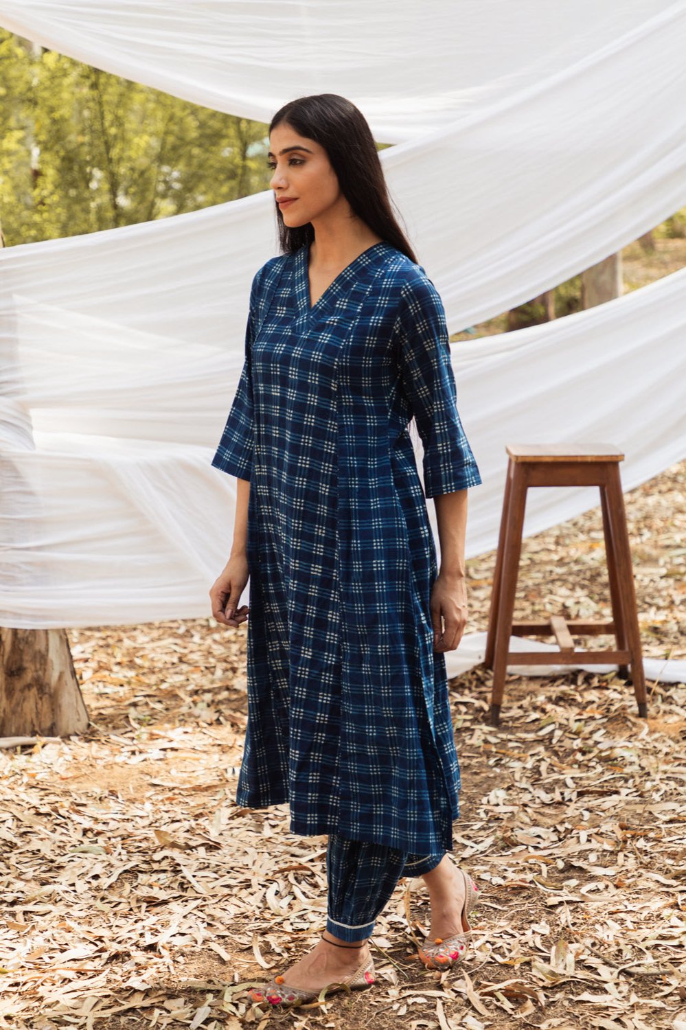 Maira V Neck Indigo A Line Kurta with Harem Pant
