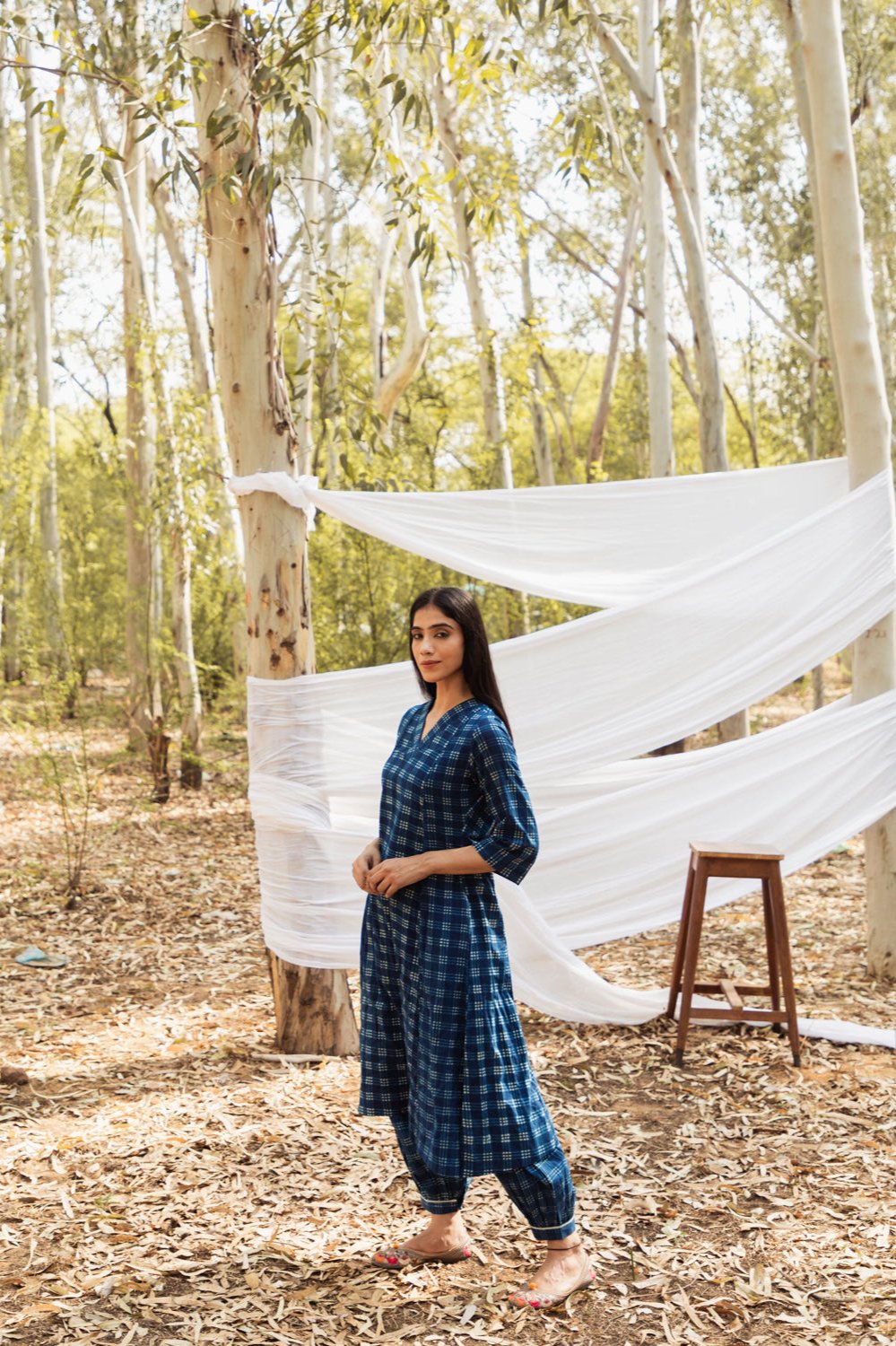 Maira V Neck Indigo A Line Kurta with Harem Pant