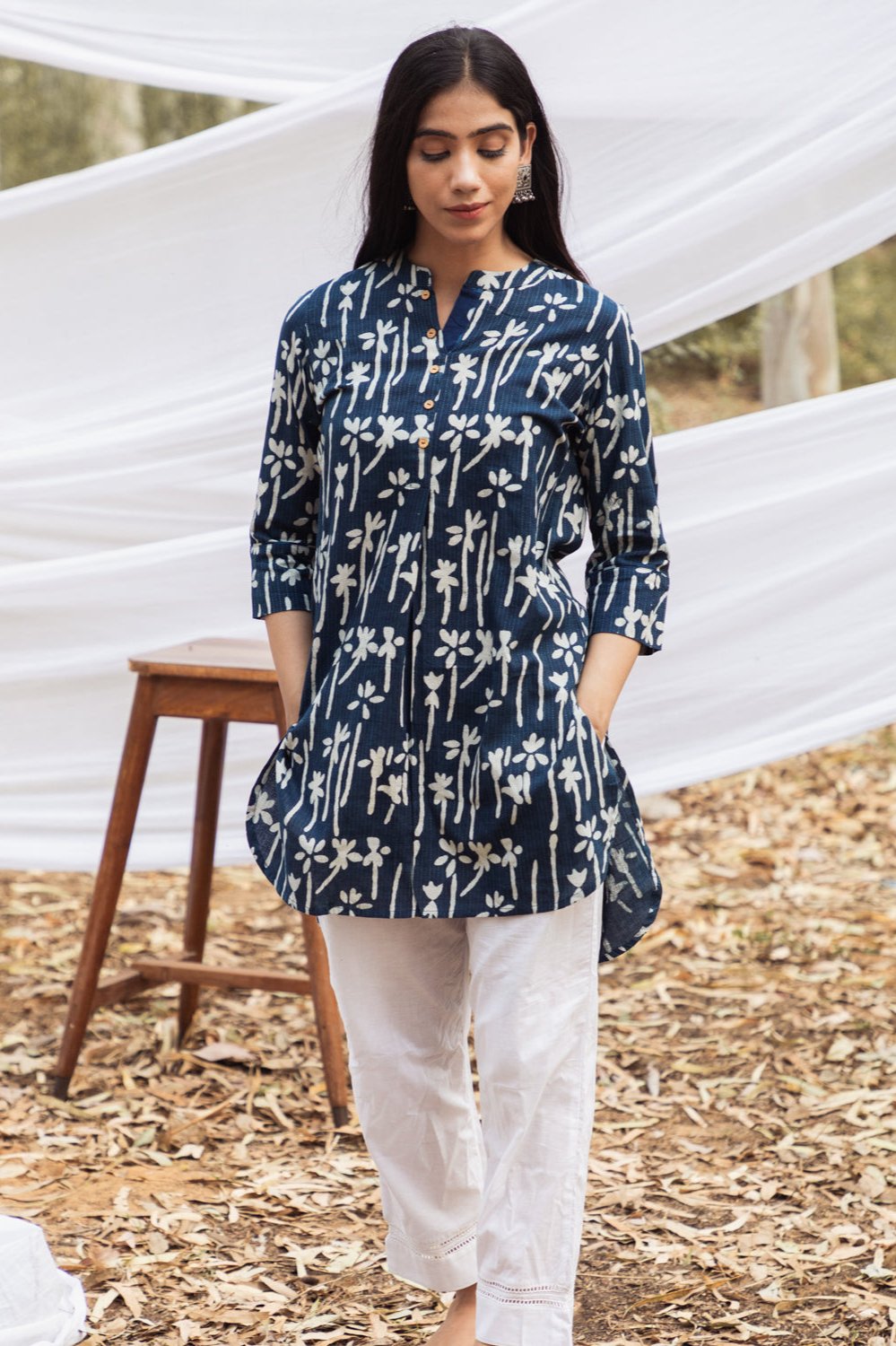 Indigo Kurta Set With Palazzo and Dupatta