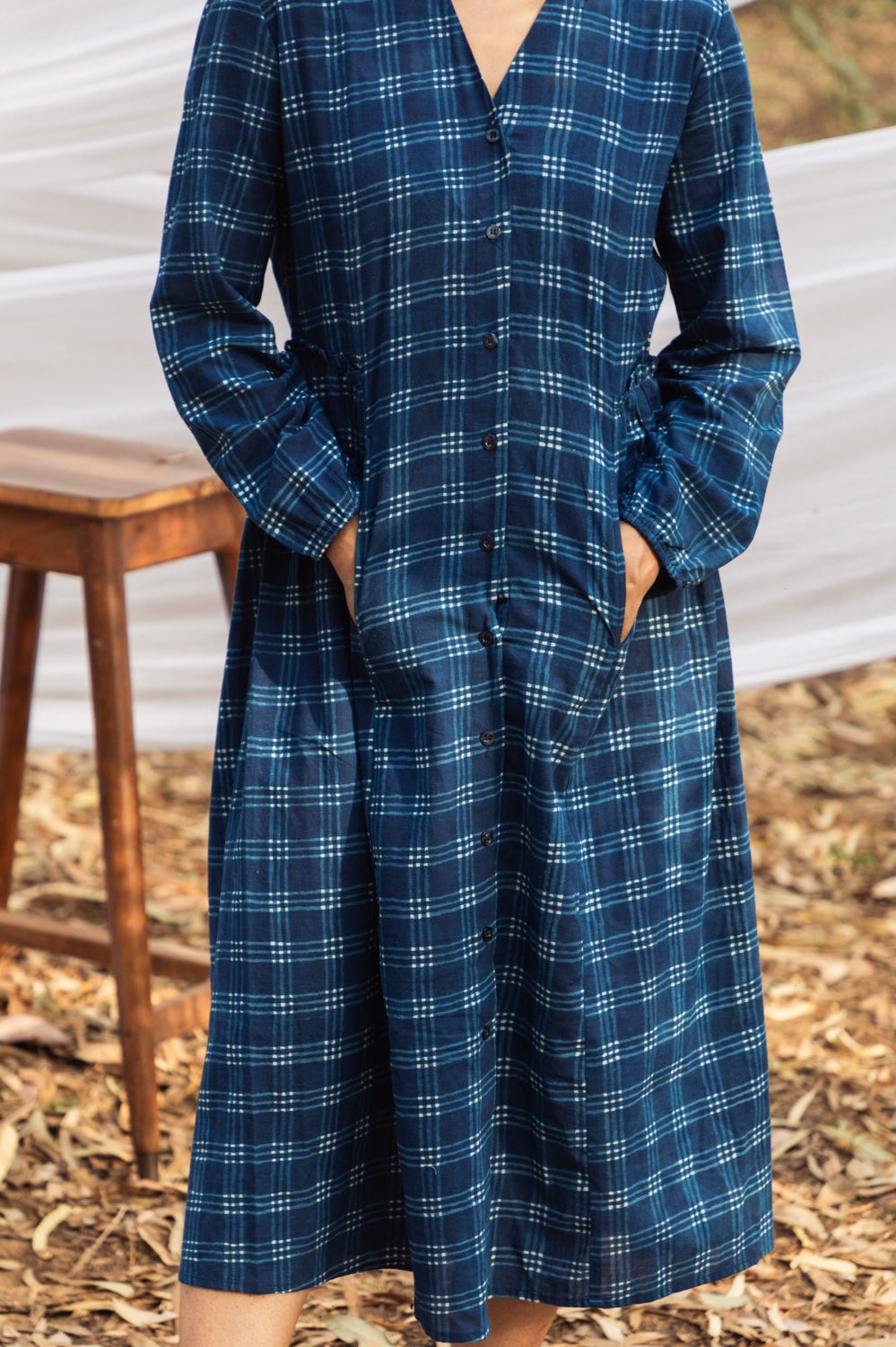 Indigo Side Gathered Overlay Dress