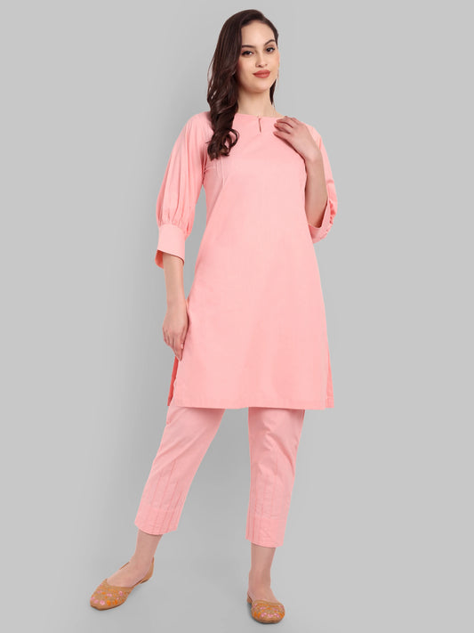 Kaira Peach Soft Lines Pintuck Set