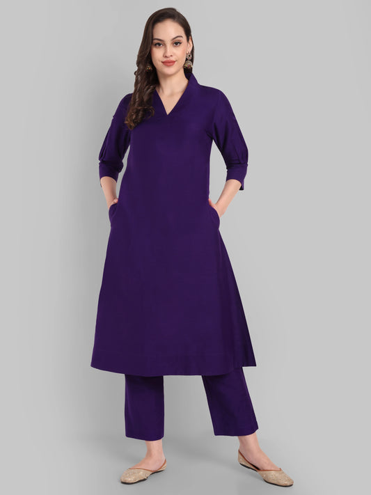 Suhana Jamun V-neck Kurta & Pant-Set of 2