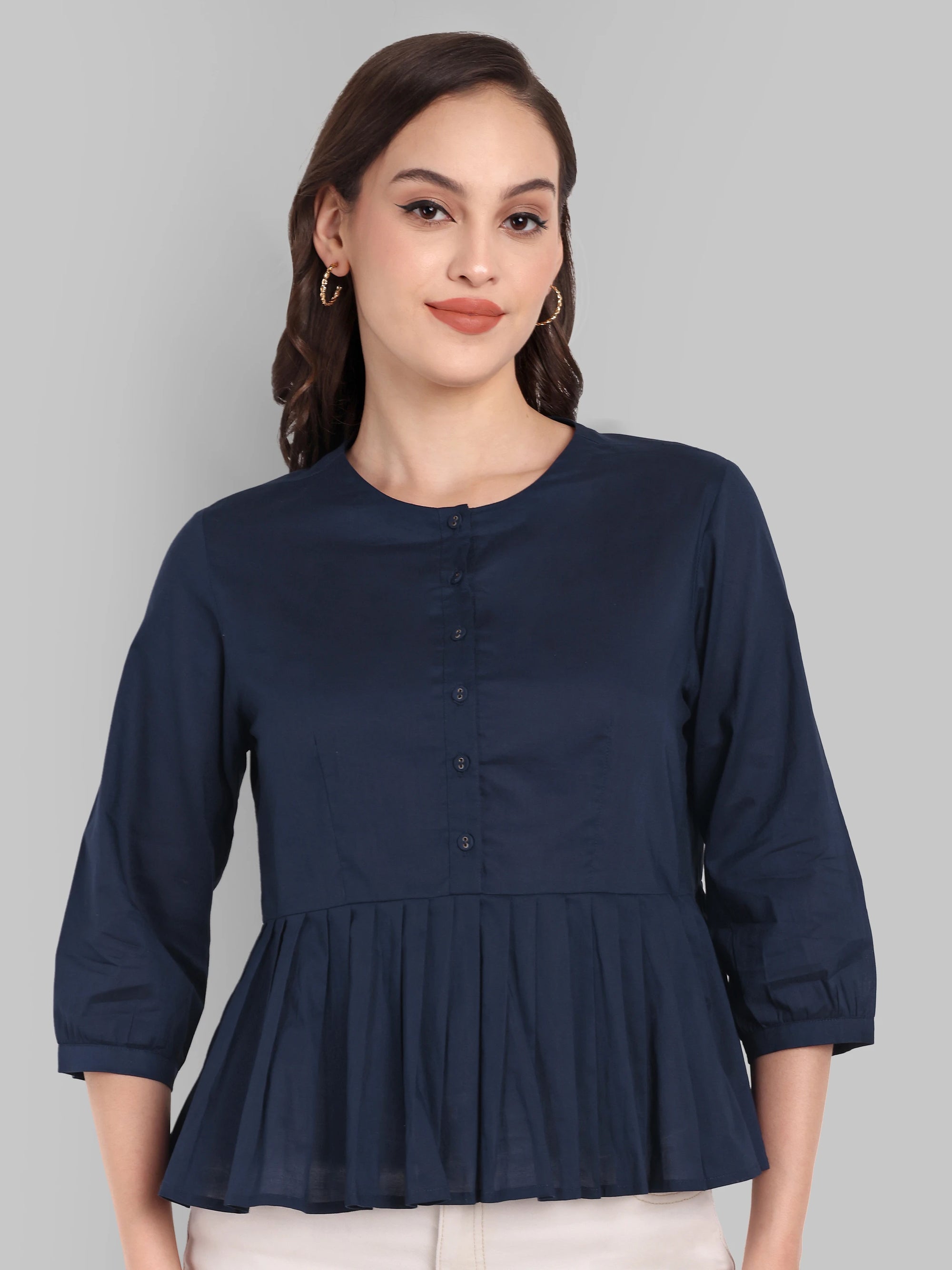 Navy blue Peplum pleated top