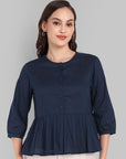 Navy blue Peplum pleated top