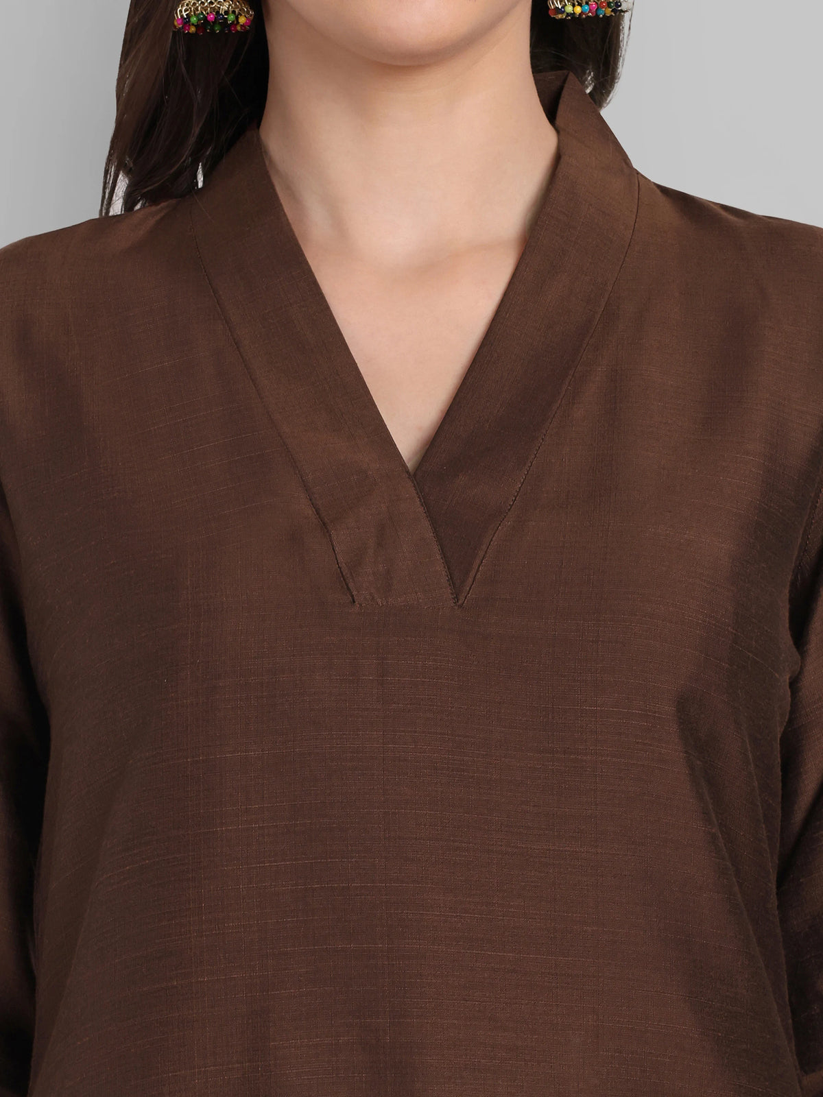 Suhana Brown V-neck Kurta & Pant - Set of 2