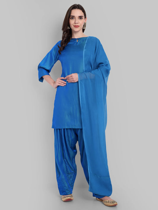 Radiant Blue Kurta with Farshi Salwar and Dupatta Set