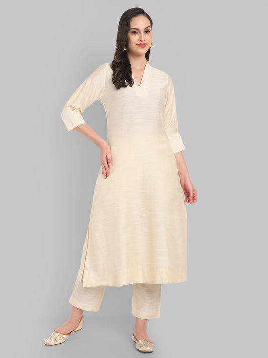 Suhana Ivory V-neck Kurta & Pant Set