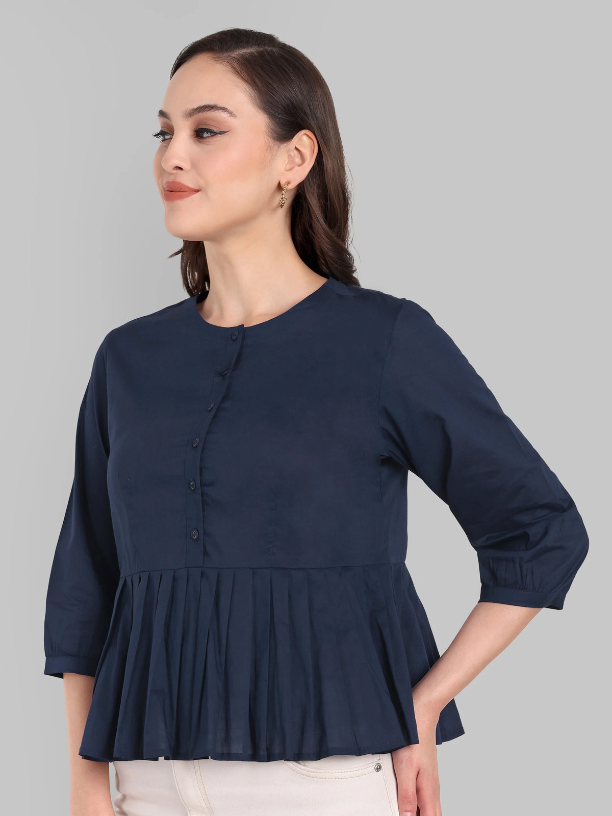Navy blue Peplum pleated top