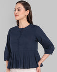 Navy blue Peplum pleated top