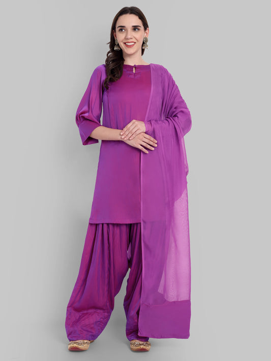 Vibrant Purple Kurta with Farshi Salwar and Dupatta Set