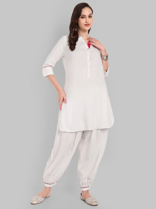 Samiya Pathani style White kurta with harem pant