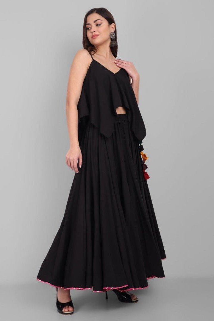 Ethinc Black Crop Top with Kalis Skirt Set