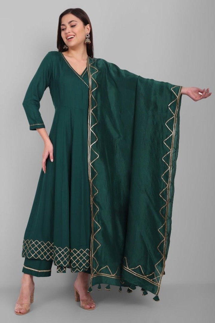 Ethnic Green Angrakha Pant and Dupatta Set