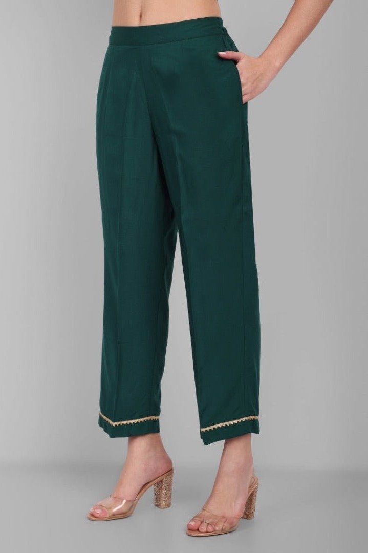 Women's Green Angrakha Kurta With Pant And Dupatta Set