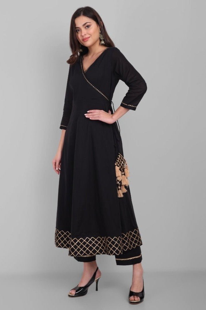 Black Angrakha Kurta with Dupatta Set Online