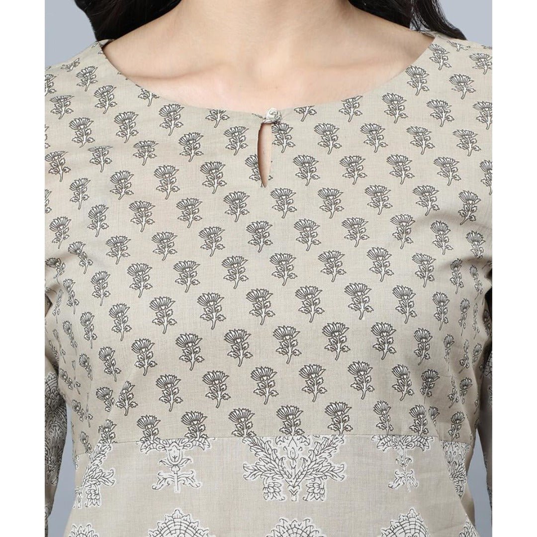 Beige Color Buta Print Cotton Kurta