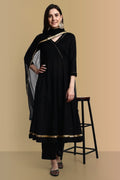 Black Anarkali with Pant and Dupatta - Set of 3
