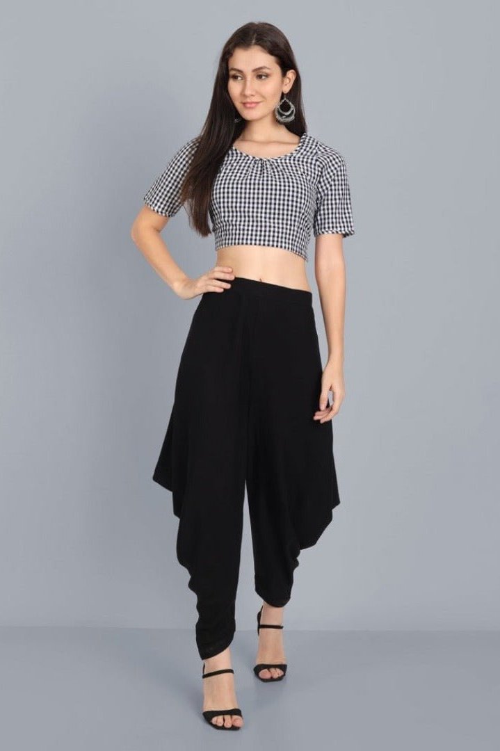 Black and White Check Gathered Blouse