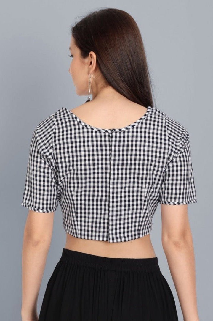 Black and white checkered blouse outfit