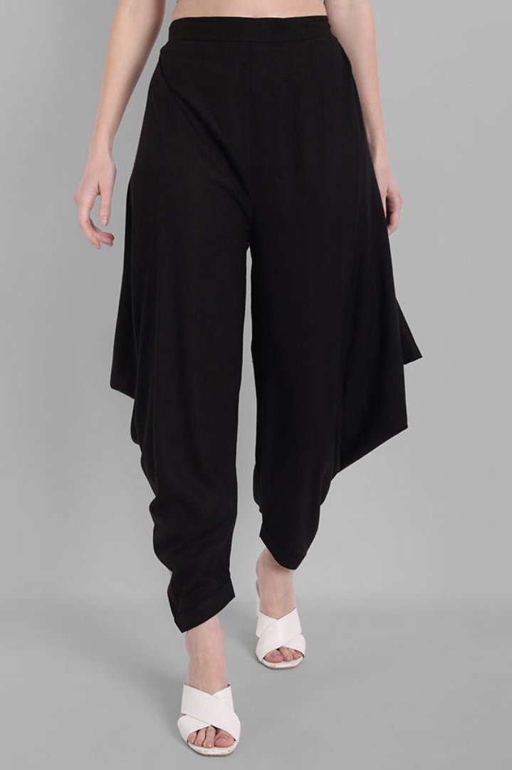 Women Black Cotton Triangle Dhoti Pants