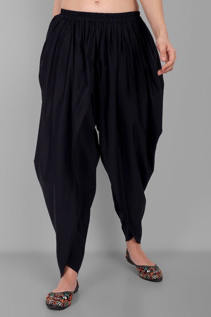 Black Cotton Tulip Pant with Lace