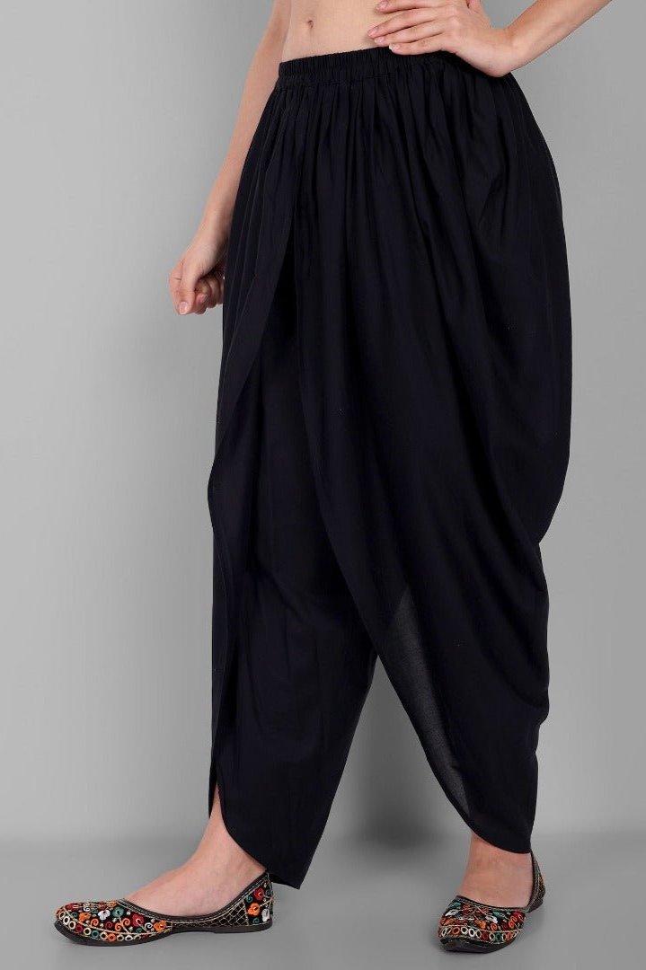 Women Black Cotton Tulip Pant with Lace