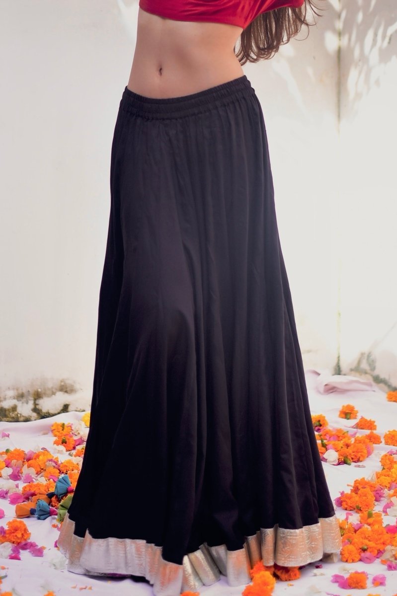 Black Kalidar Silver Border Skirt