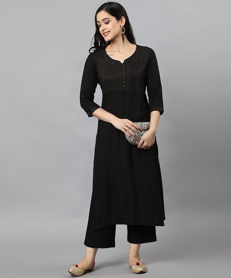 Black Rayon Sonapani Kurta For Girls
