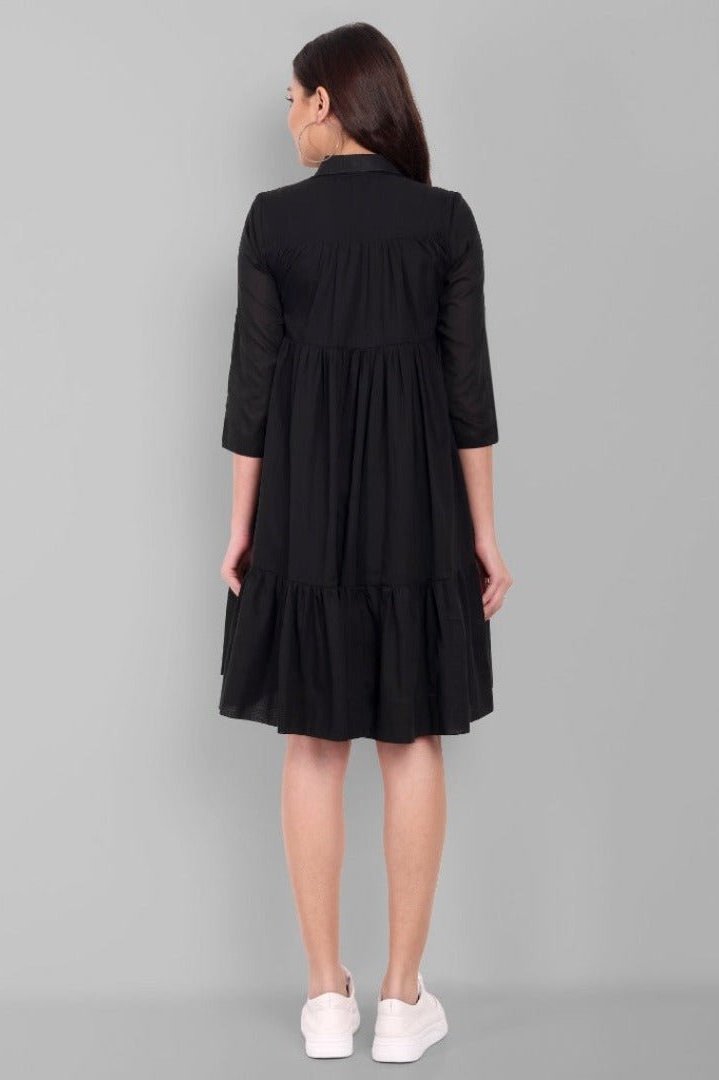 Black Tiered Short Dress For Womens