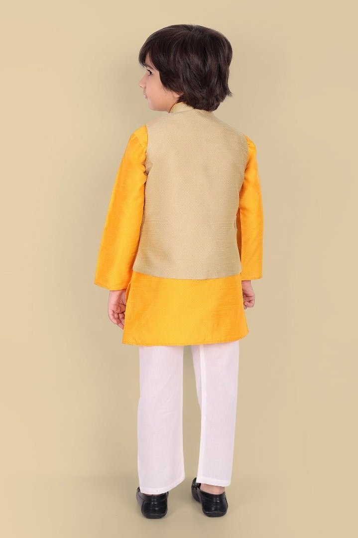 Boys Yellow Kurta with Cotton silk Jacket