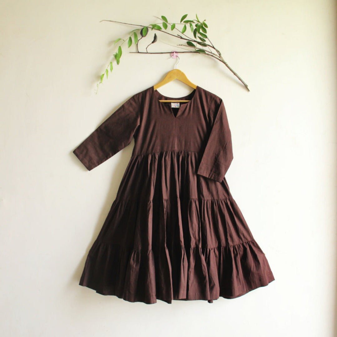 bandage dress brown Brown Pure Mul-Mul Cotton Graduated Short Dress Cotton Lined