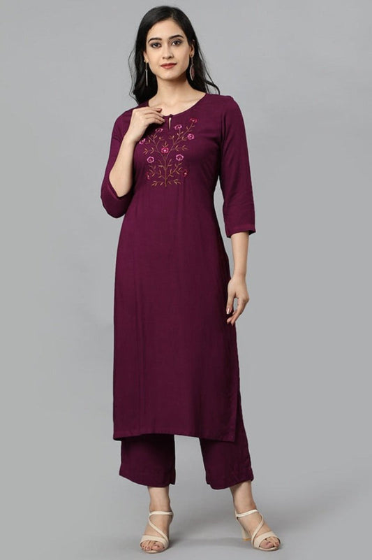 Burgundy Angoori Embroidered Kurta Pants Set
