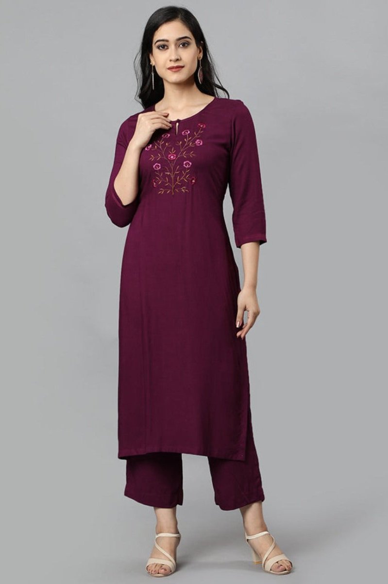 Burgundy Angoori Embroidered Kurta Pants Set