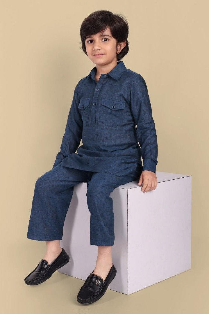 Cotton Linen Pathani Style Blue