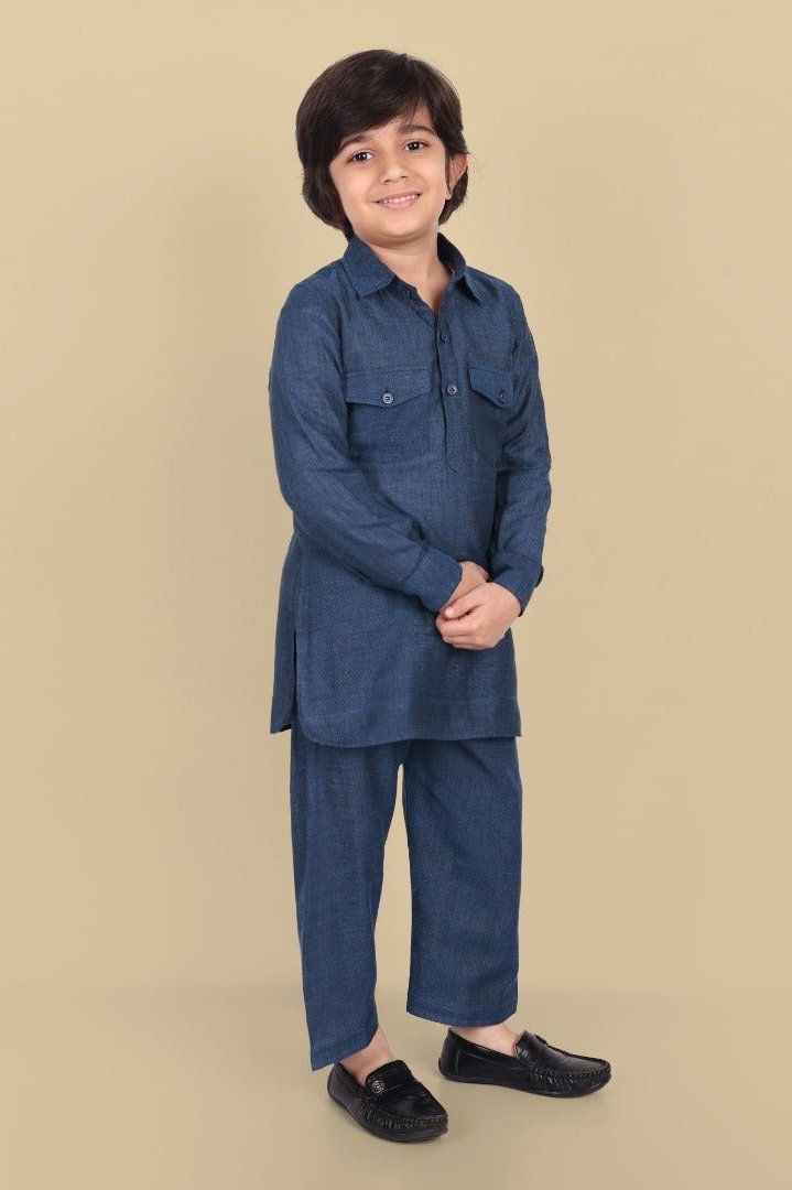 Cotton Linen Pathani Style Blue