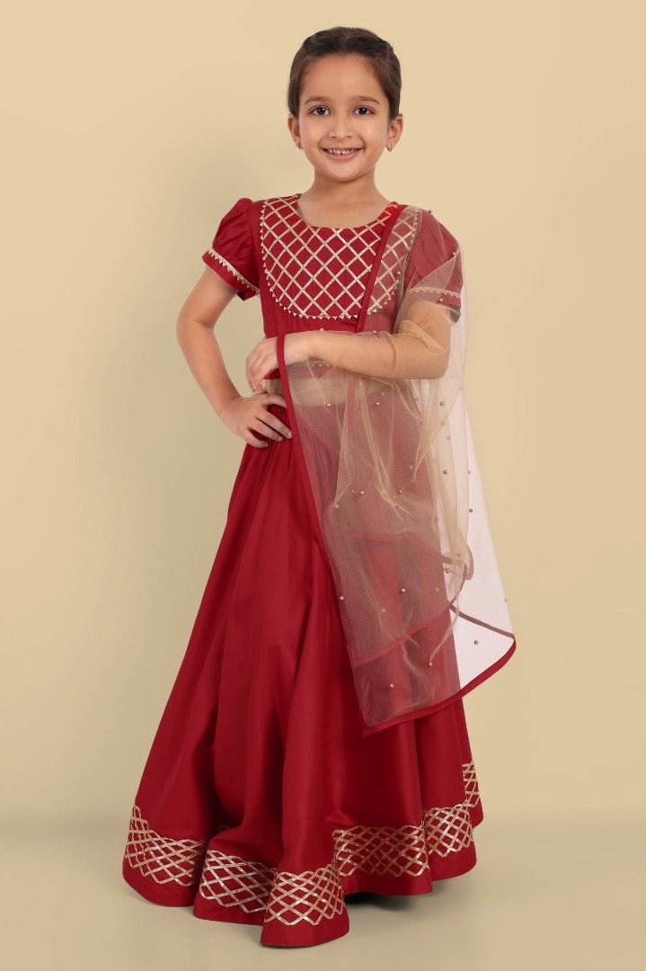 Deep Red Cotton Silk Lehnga Choli with Dupatta
