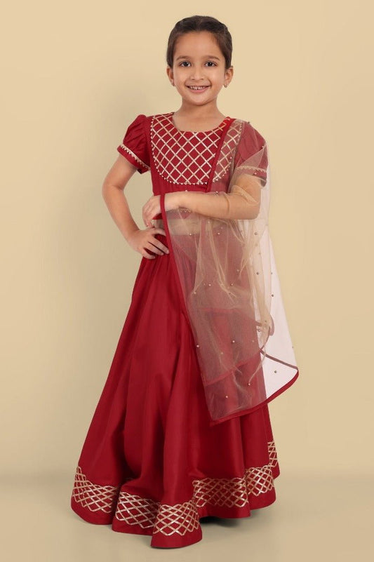 Deep Red Cotton Silk Lehnga Choli with Dupatta