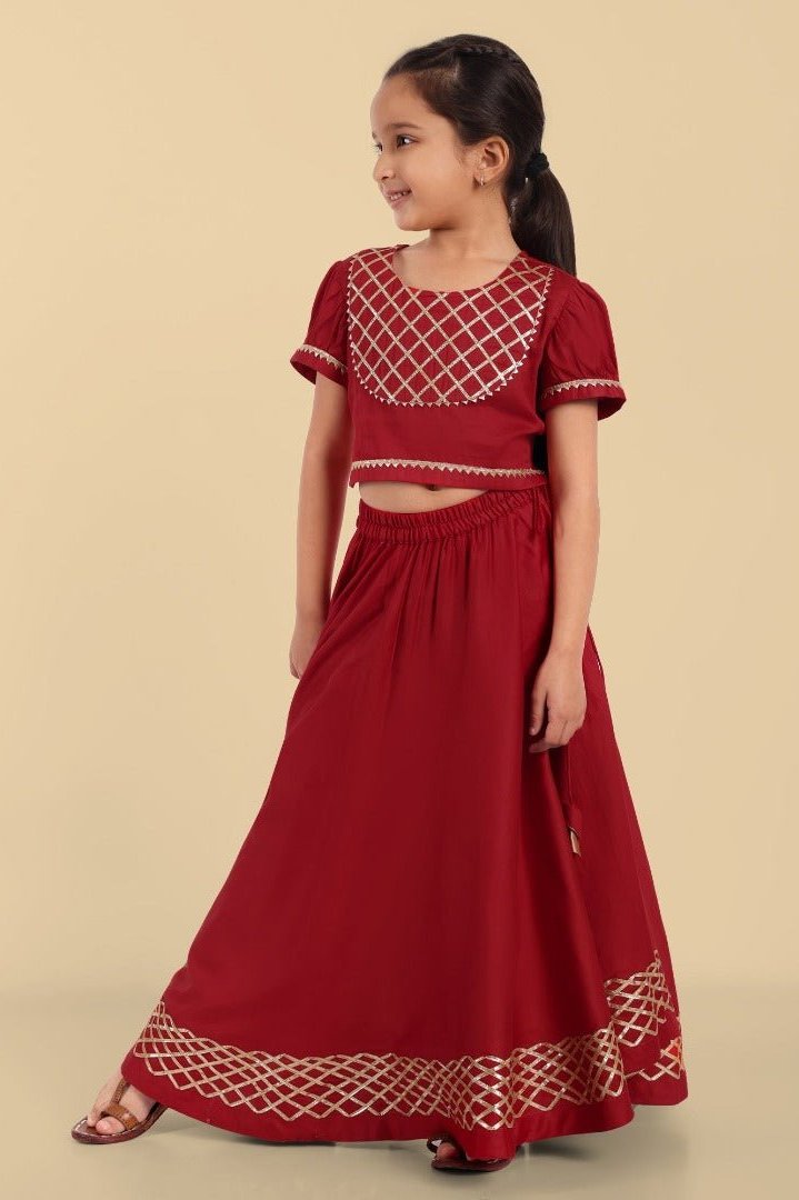 Red Cotton Silk Lehnga Choli with Dupatta