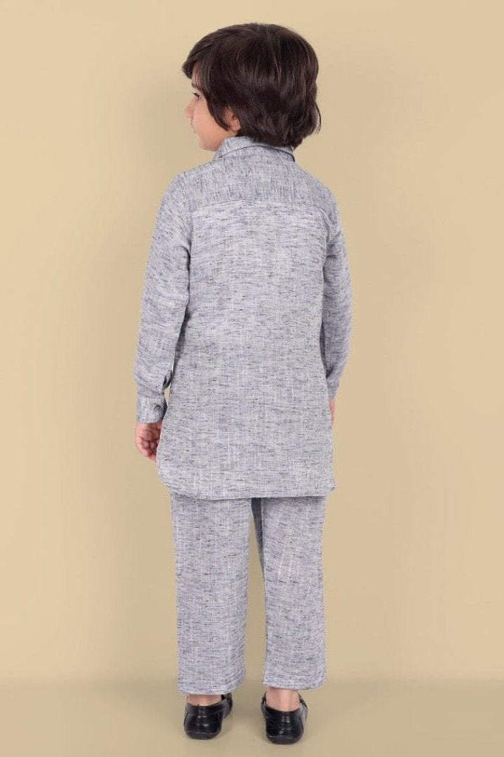Tan Gray Textured Soft Cotton Pathani Kurta and Shalwar