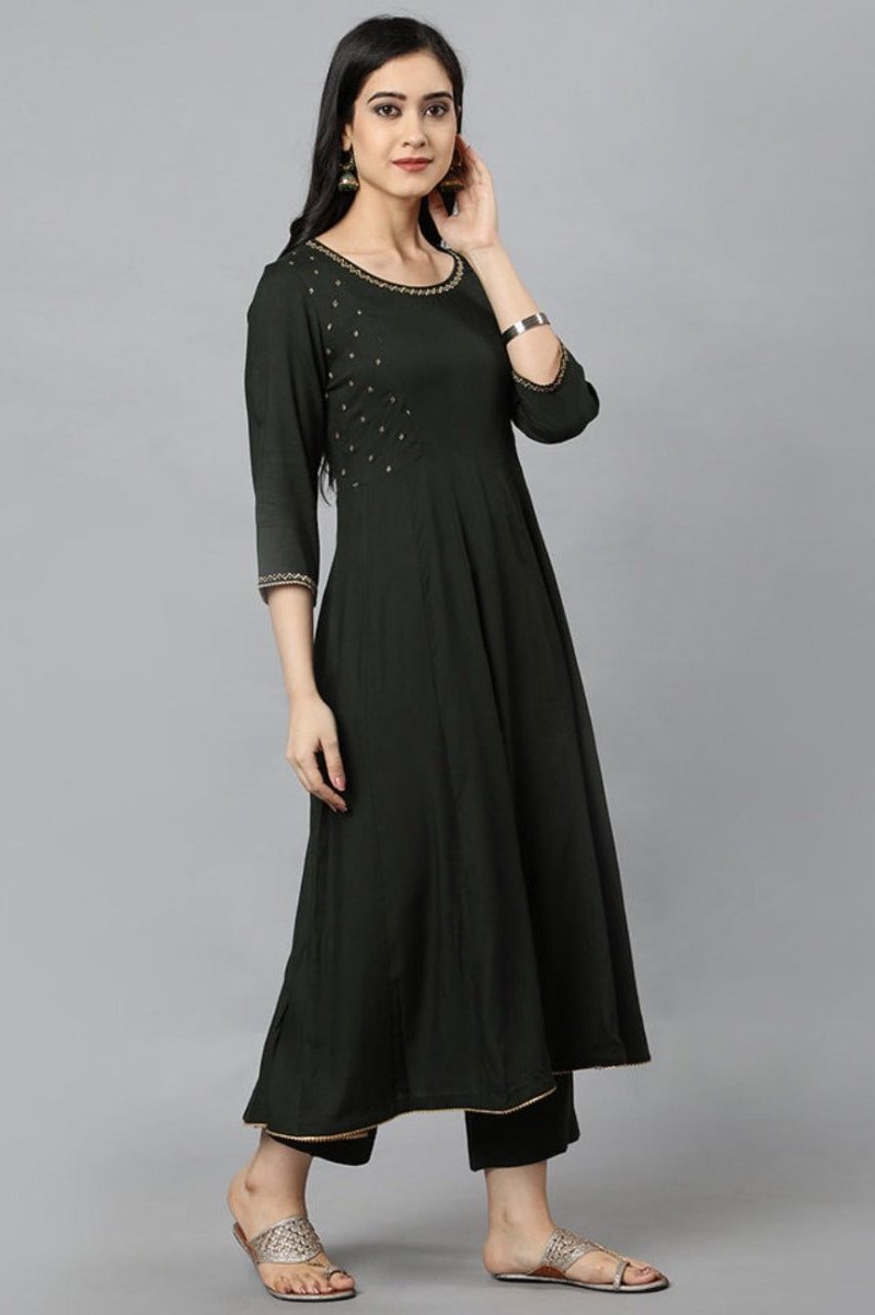 Gray Green Anarika Rayon Kurta Dress