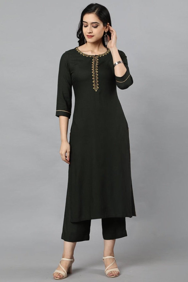 Black Green Jehlum Kurta Pants Set