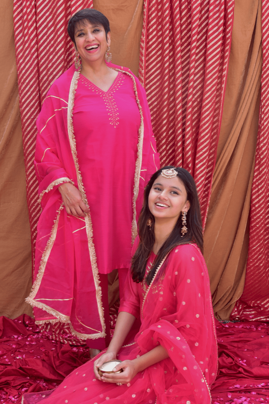Handcrafted Hot Pink Embroidered Co-Ord - Set of 2