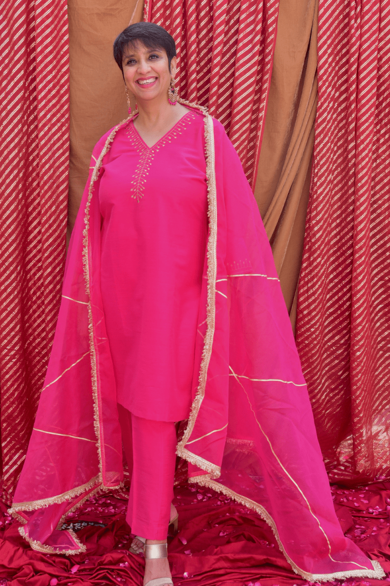 Handcrafted Hot Pink Embroidered Co-Ord - Set of 2