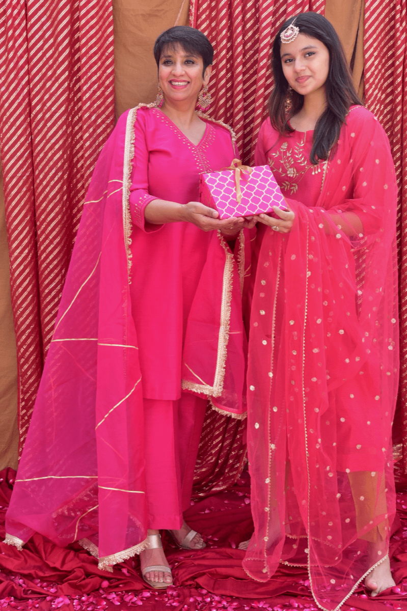 Handcrafted Hot Pink Embroidered Co-Ord - Set of 2