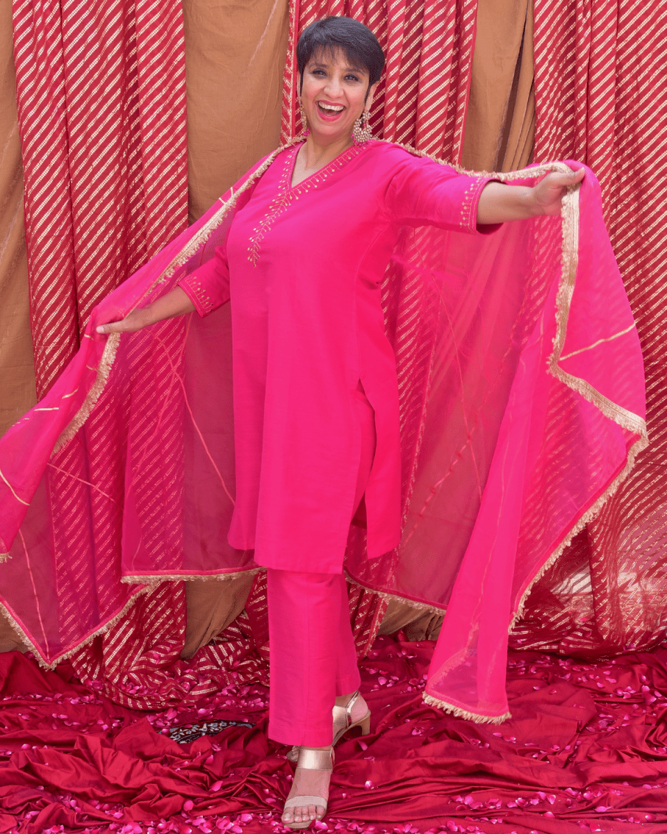 Handcrafted Hot Pink Embroidered Co-Ord - Set of 2