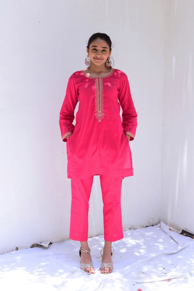 Hot Pink Co-Ord with Embroidery - Set of 2