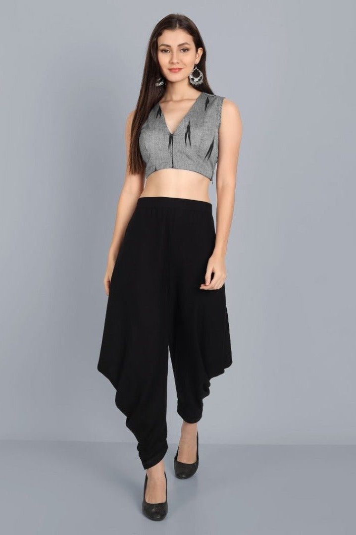 Dark Gray Ikkat Gray V Neck Padded Blouse